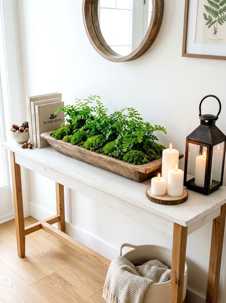 Moss and Fern Entryway - 30 spring entry table ideas