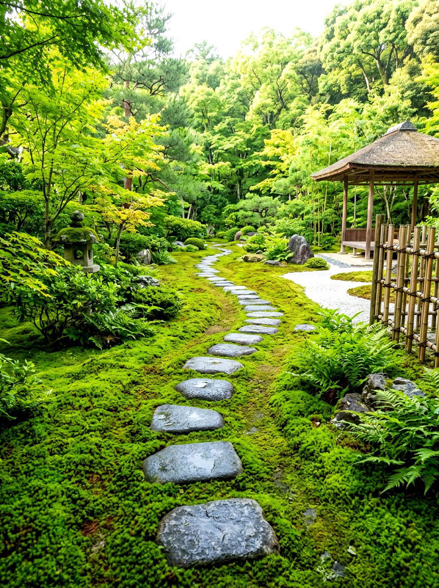 Moss garden path - 30 shade perennial garden ideas