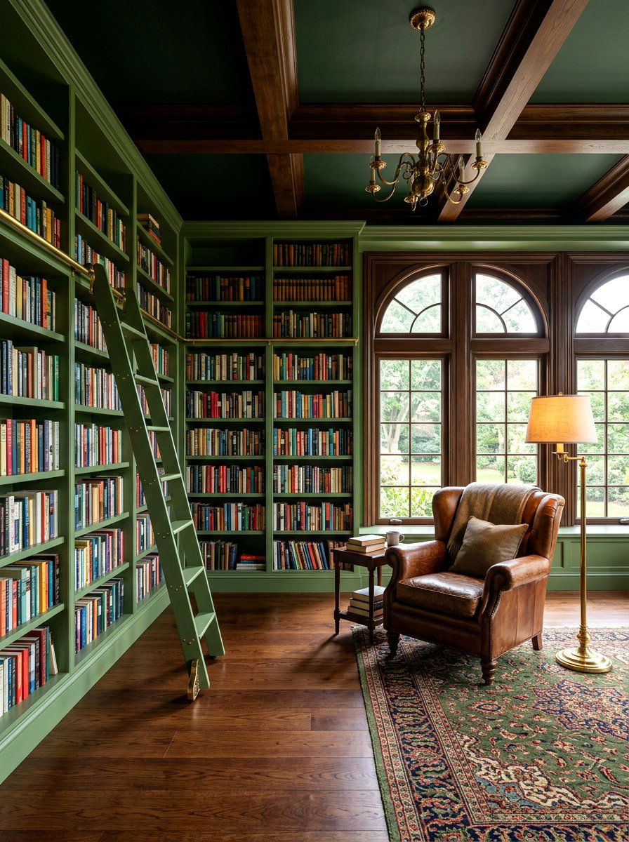 Moss green library - 30 spring color drench ideas