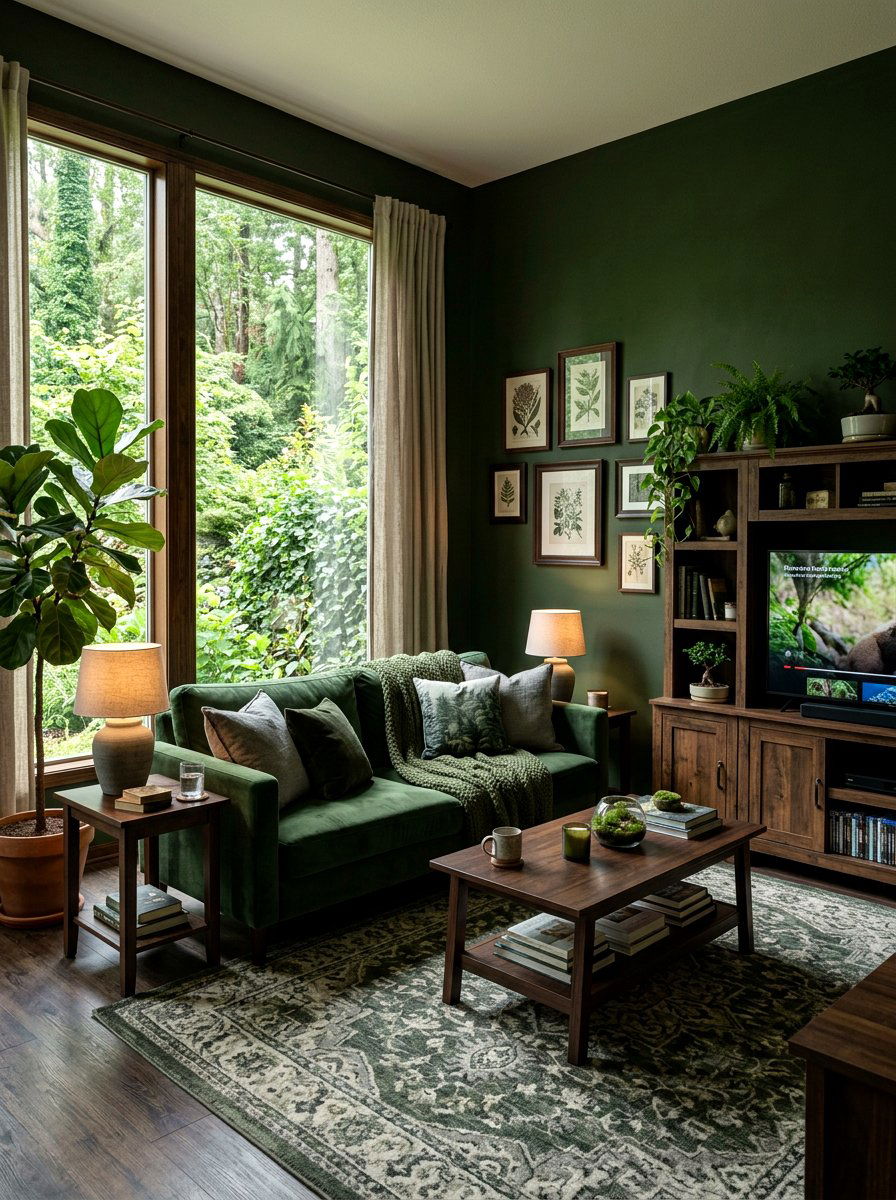 Moss green living room - 30 earth tone living space ideas