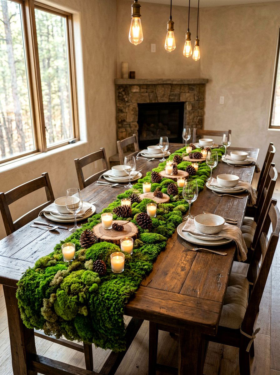 Moss table runner - 30 garden inspired tablescape ideas