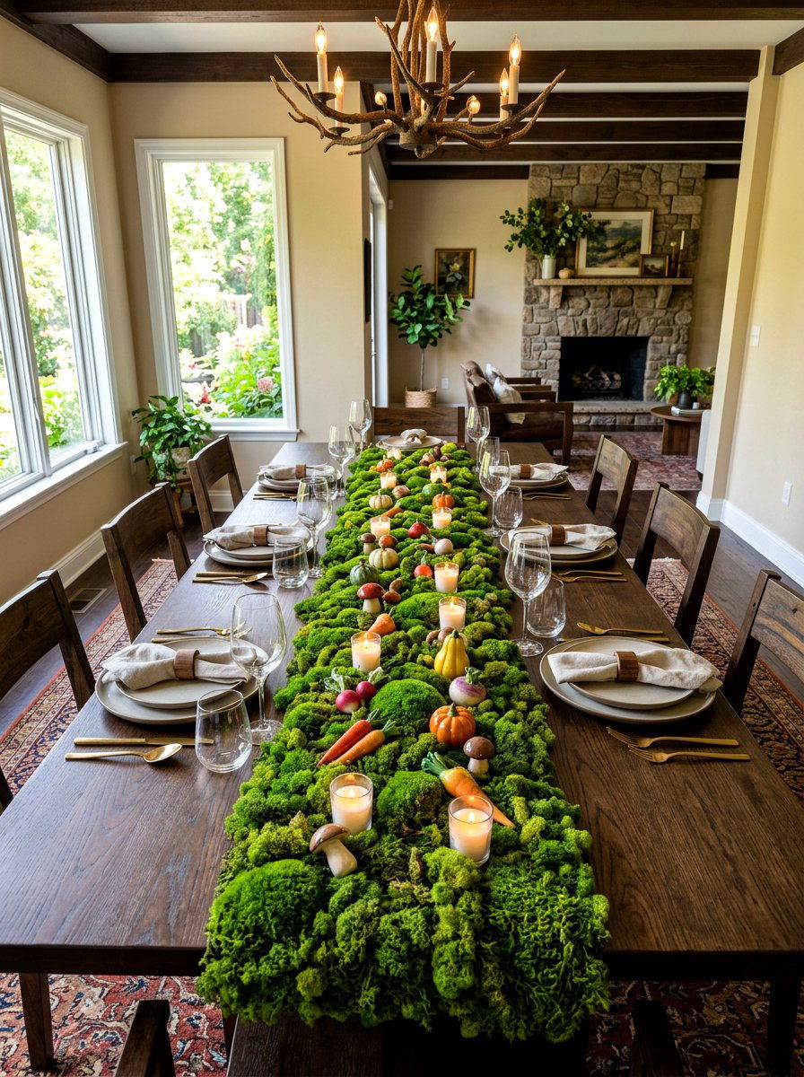 Moss table runner - 30 cabbagecore tablescape ideas