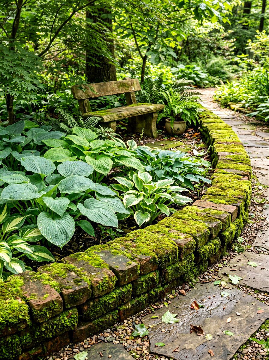 Mossy Brick Edging - 30 brick garden edging ideas