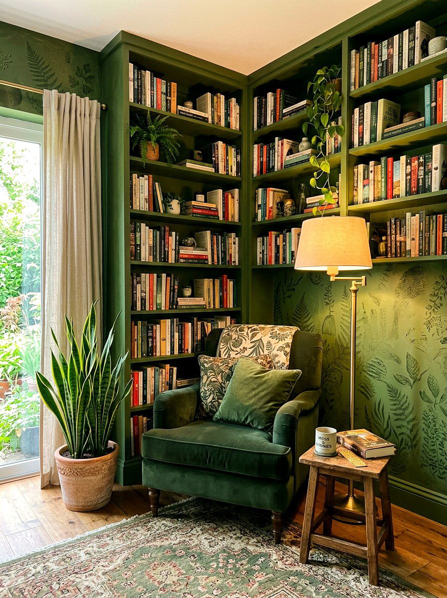 Mossy Green Reading Nook - 30 botanical drench room ideas