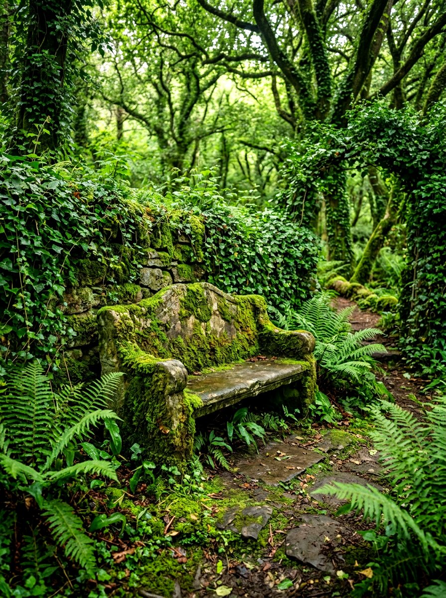 Mossy Stone Bench - 30 stone bench garden ideas