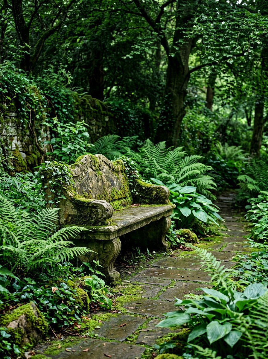 Mossy Stone Bench - 30 secret garden seating ideas