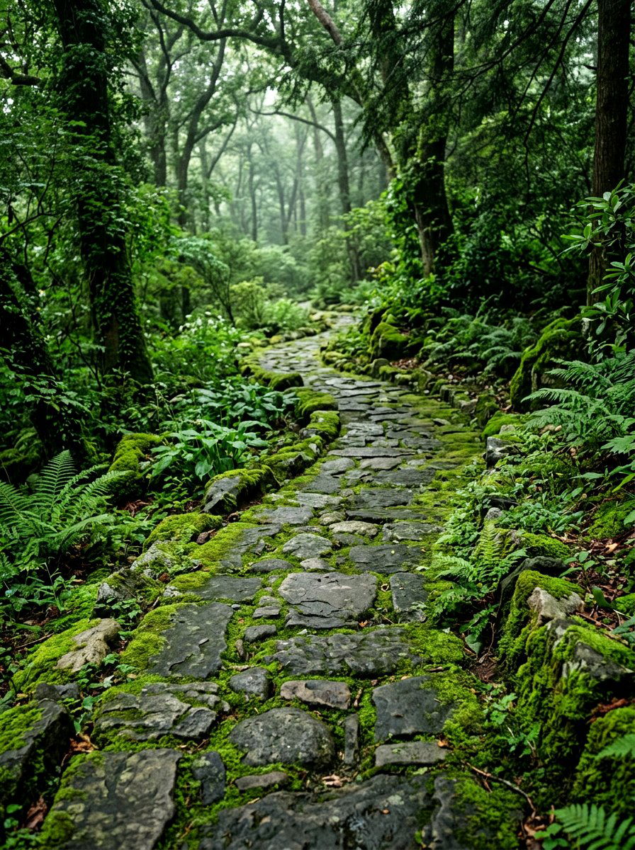 Mossy Stone Path - 30 stepping stone walkway ideas