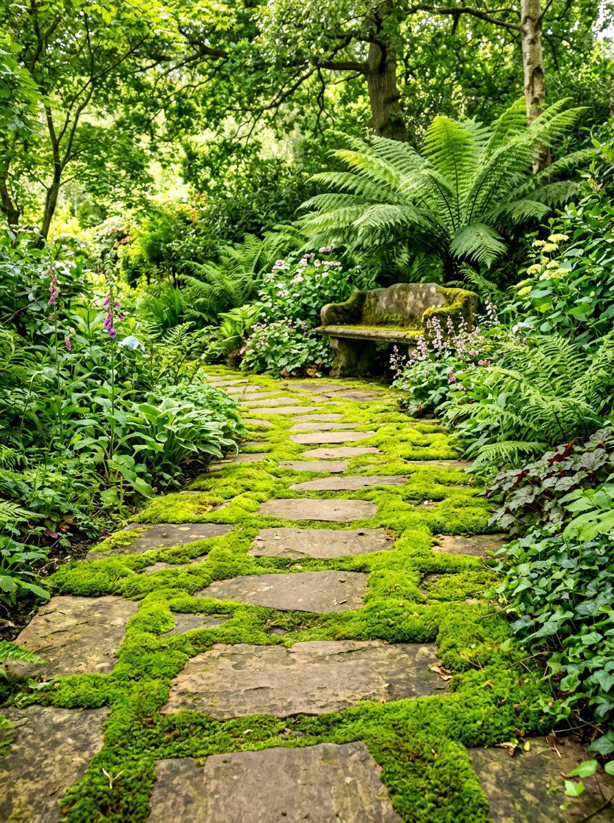 Mossy Stone Path - 30 garden path ideas