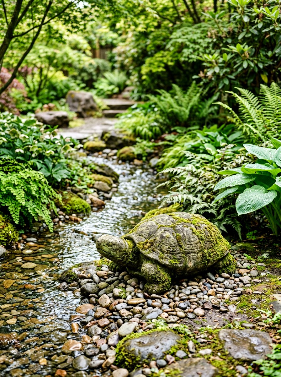 Mossy Stone Turtle Statue - 30 garden statue ideas