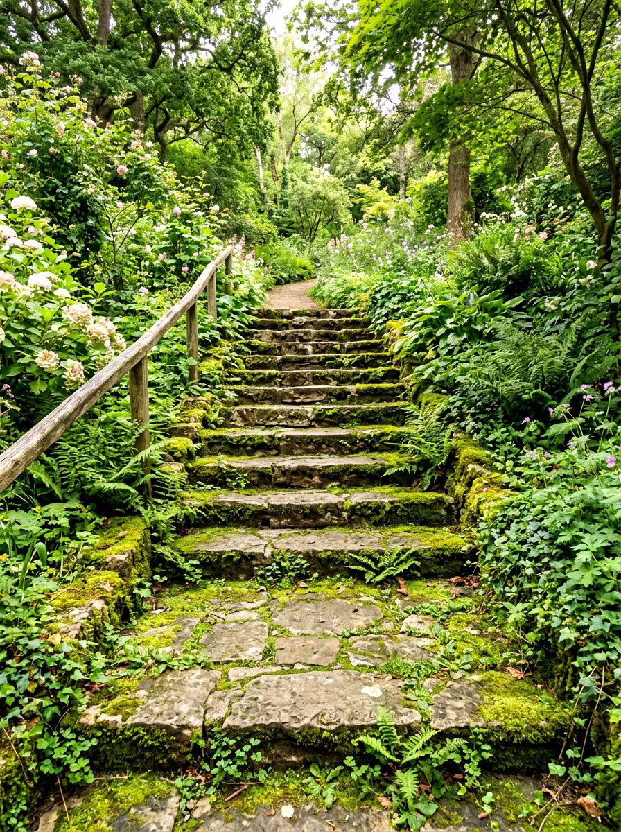 Mossy Stone Walkway - 30 stone front steps ideas