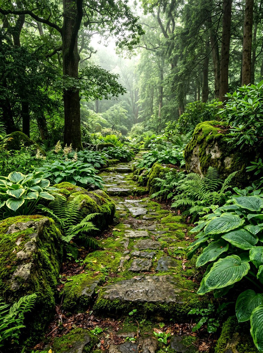 Mossy stone path - 30 woodland path ideas