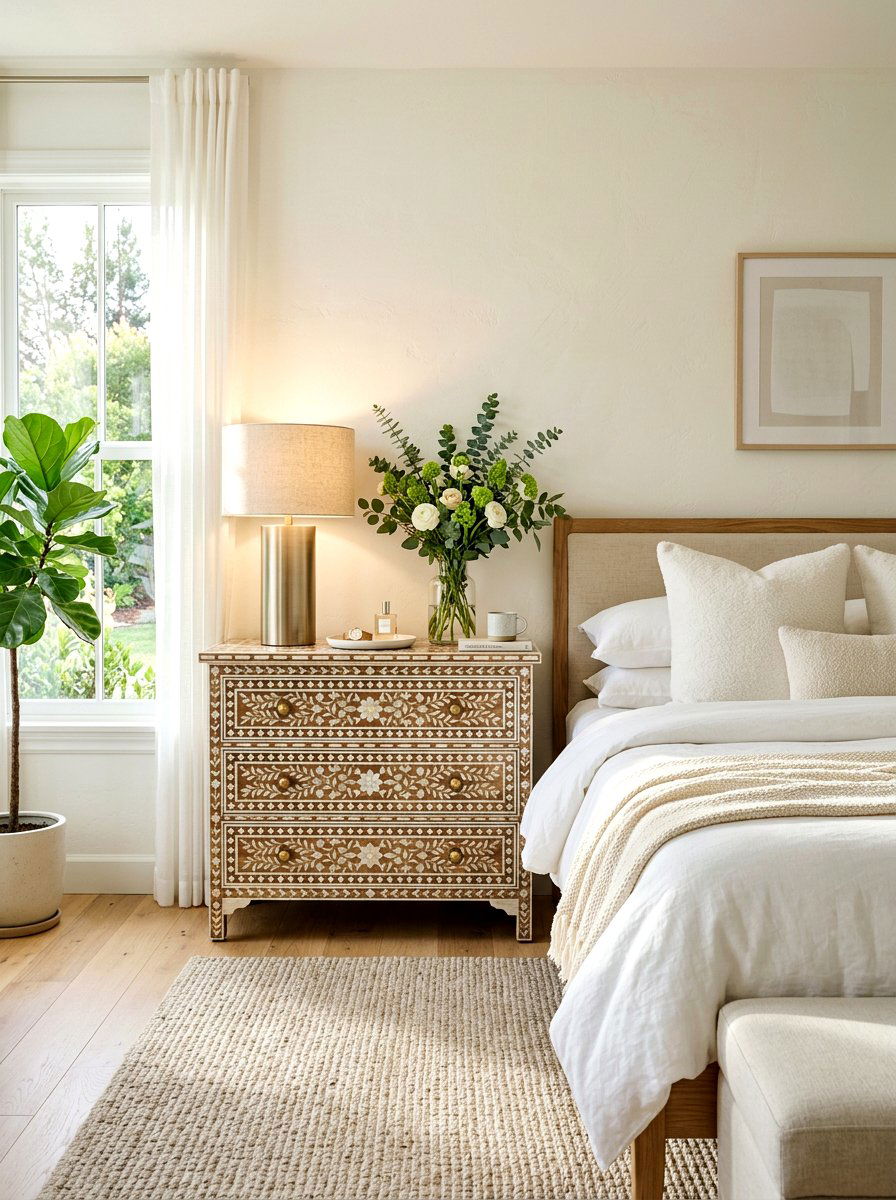Mother of pearl inlay dresser - 30 iridescent home decor ideas