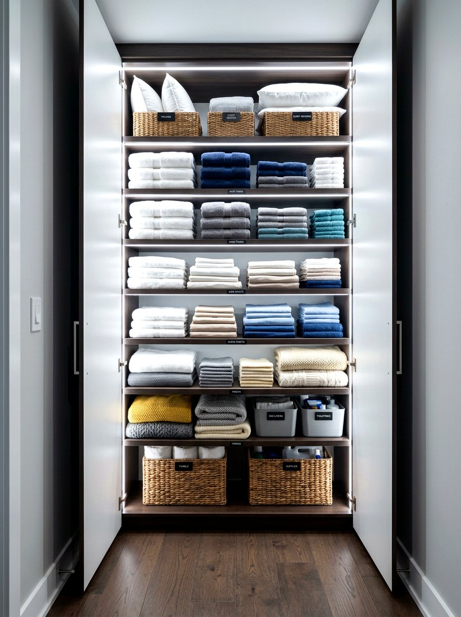 Motion Sensor Lights - 30 linen closet organization ideas