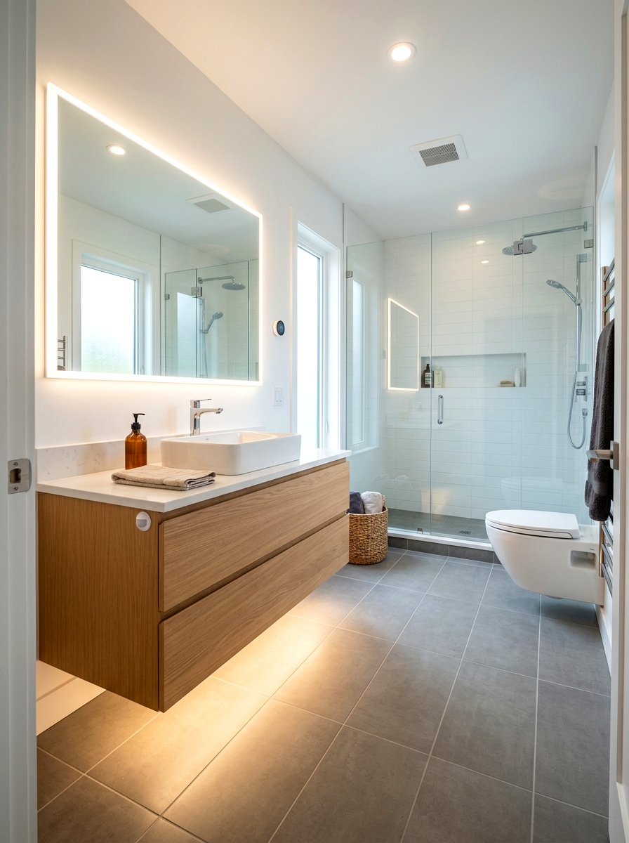 Motion sensor bathroom light - 30 toe kick bathroom lighting ideas