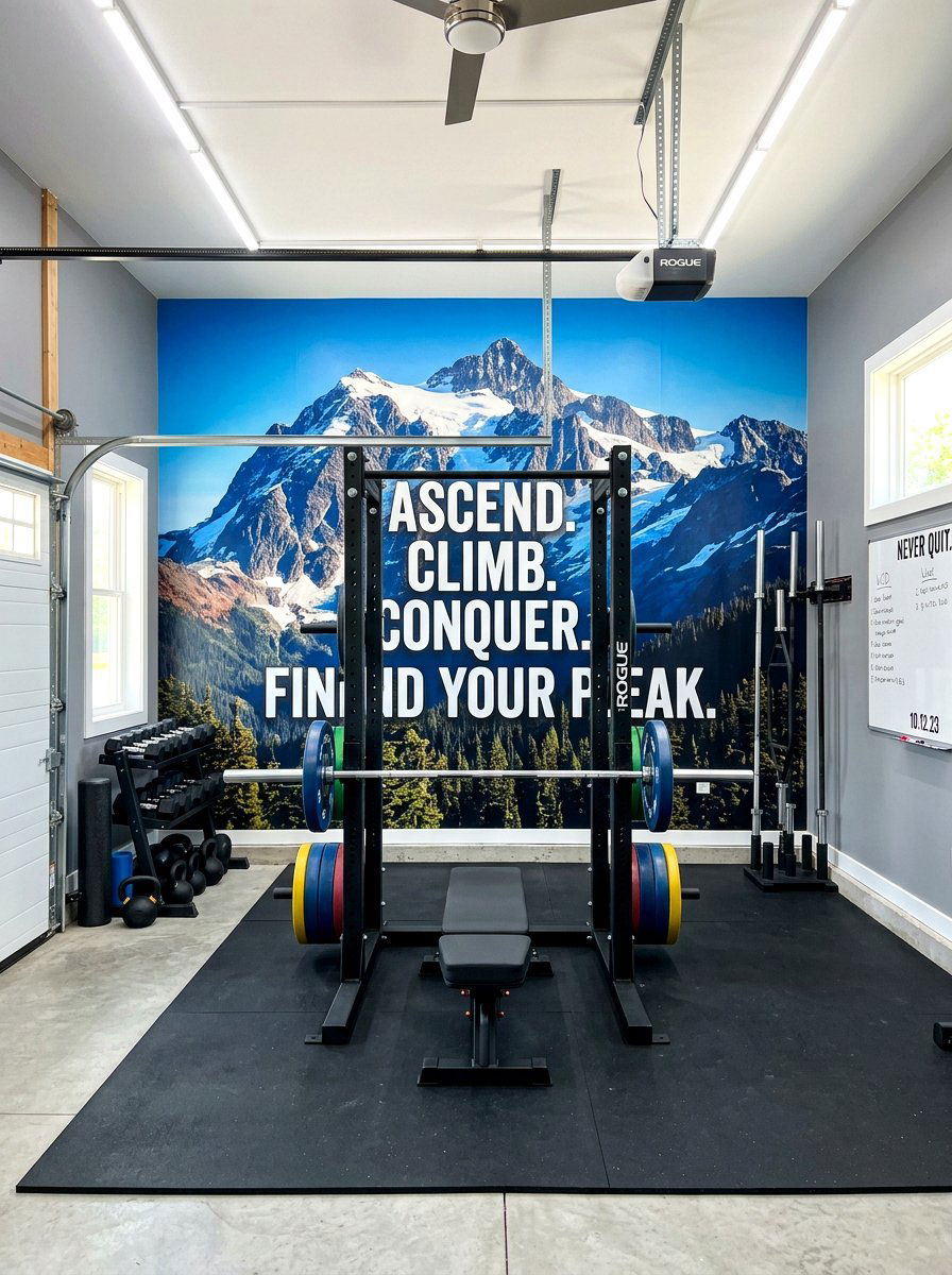 Motivational gym wall mural - 30 garage gym ideas
