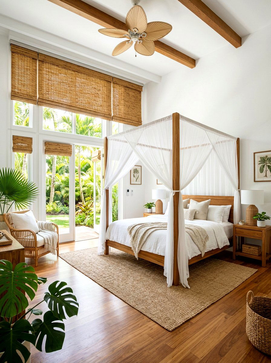 Motorized Bamboo Shades Tropical Bedroom - 30 smart shade bedroom ideas