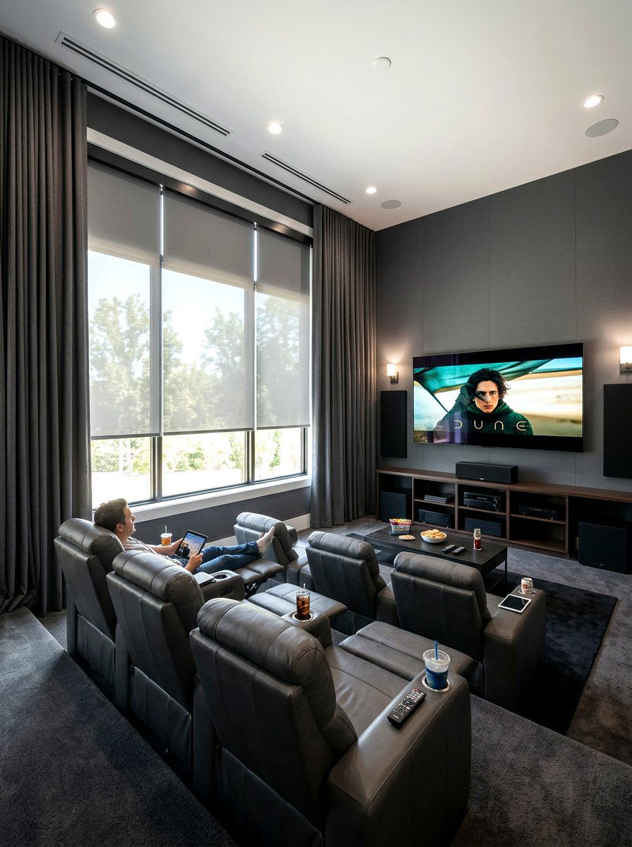 Motorized Blind With Heavy Thermal Curtains - 30 blind and curtain combo ideas
