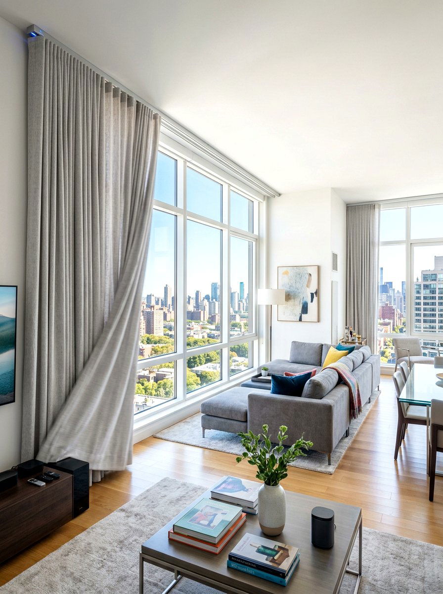 Motorized Curtain Living Room - 30 tailored drapery living room ideas