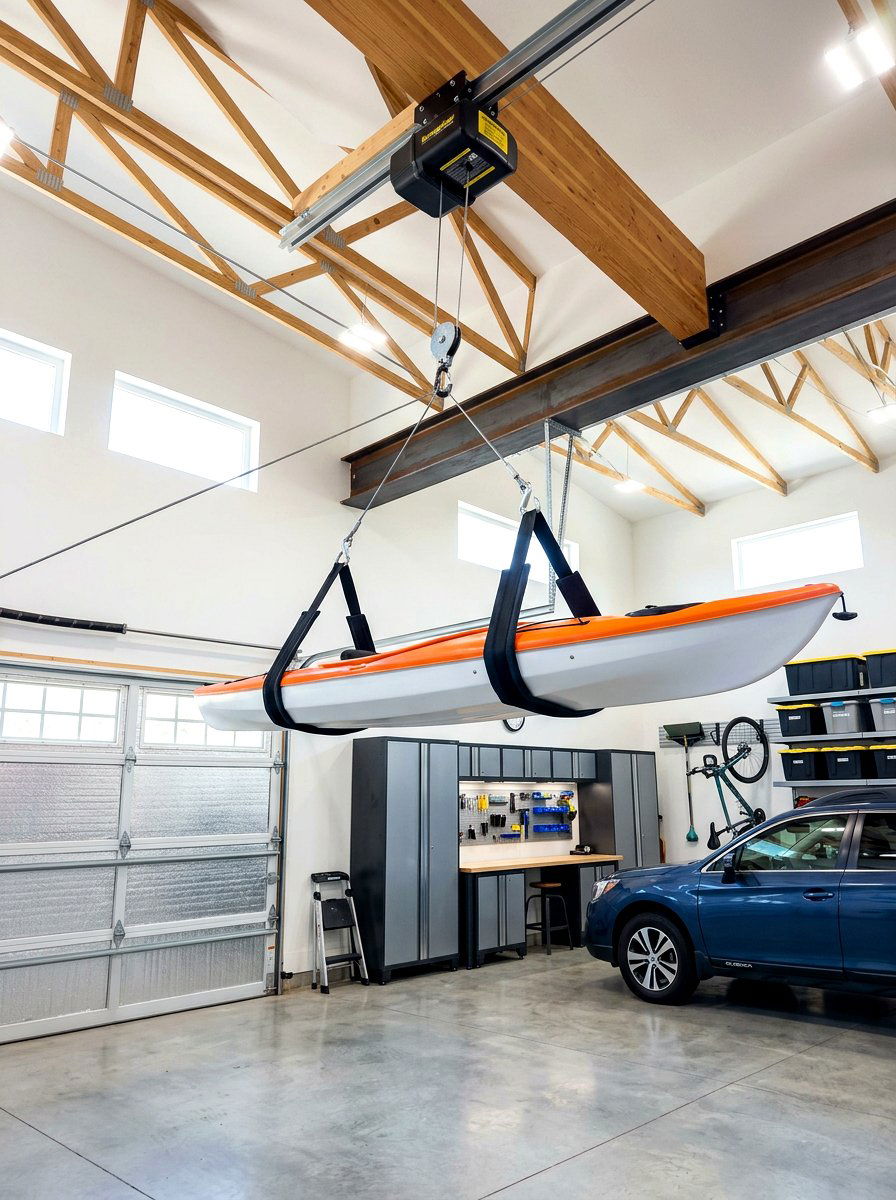 Motorized Hoist For Bulky Garage Gear - 30 garage organization for small spaces ideas