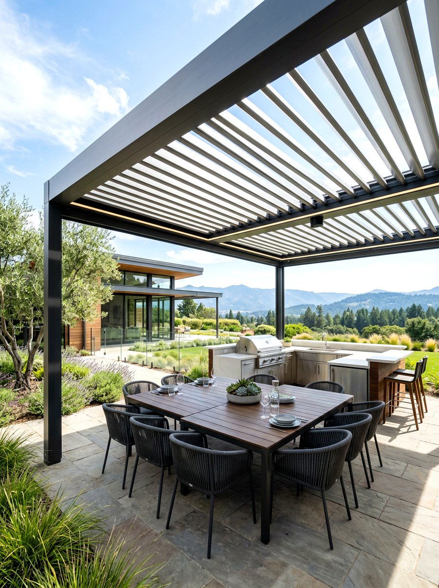 Motorized Louvered Roof Pergola - 30 poolside pergola lounge ideas