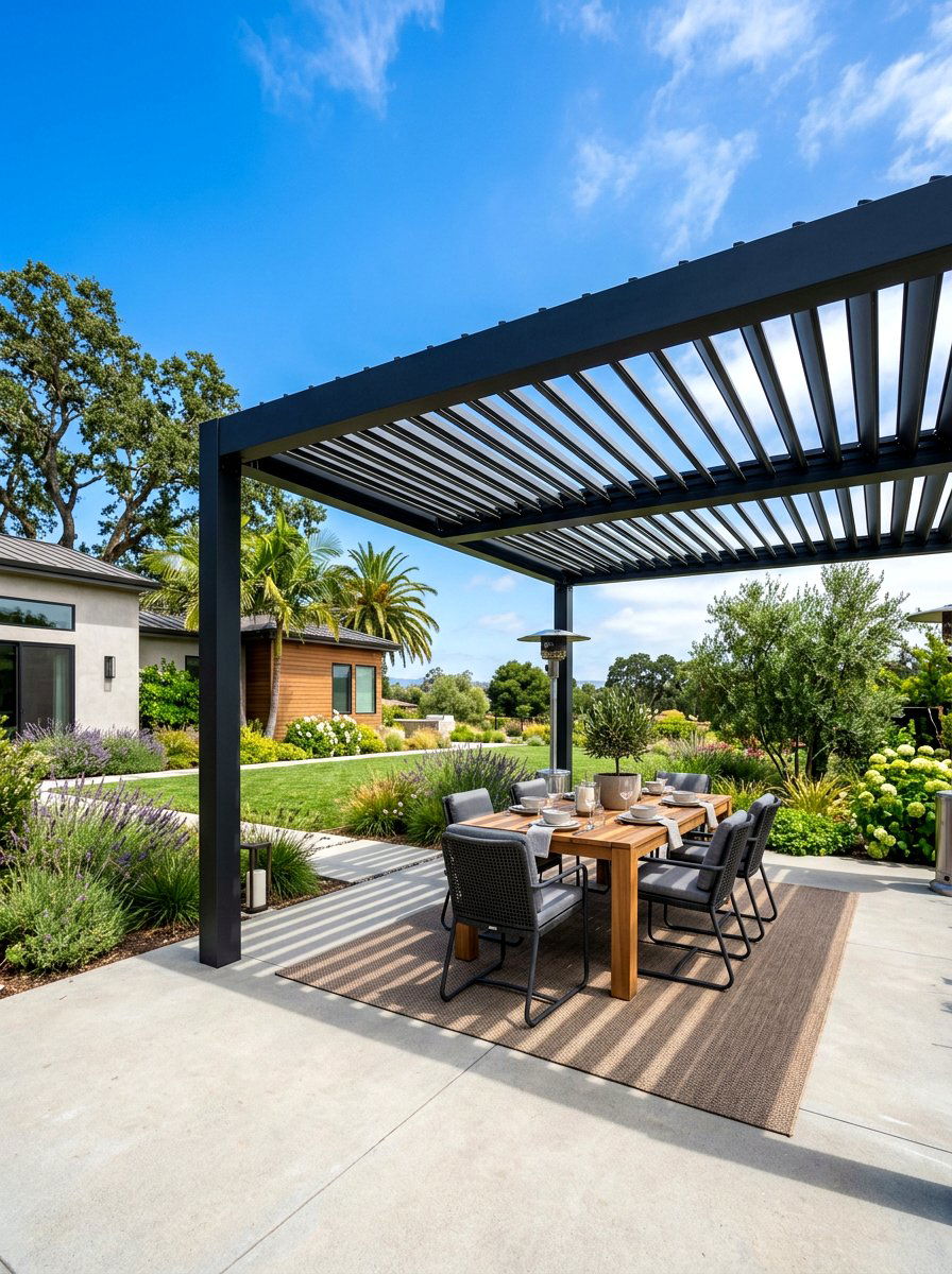 Motorized Louvered Roof Pergola - 30 metal pergola ideas