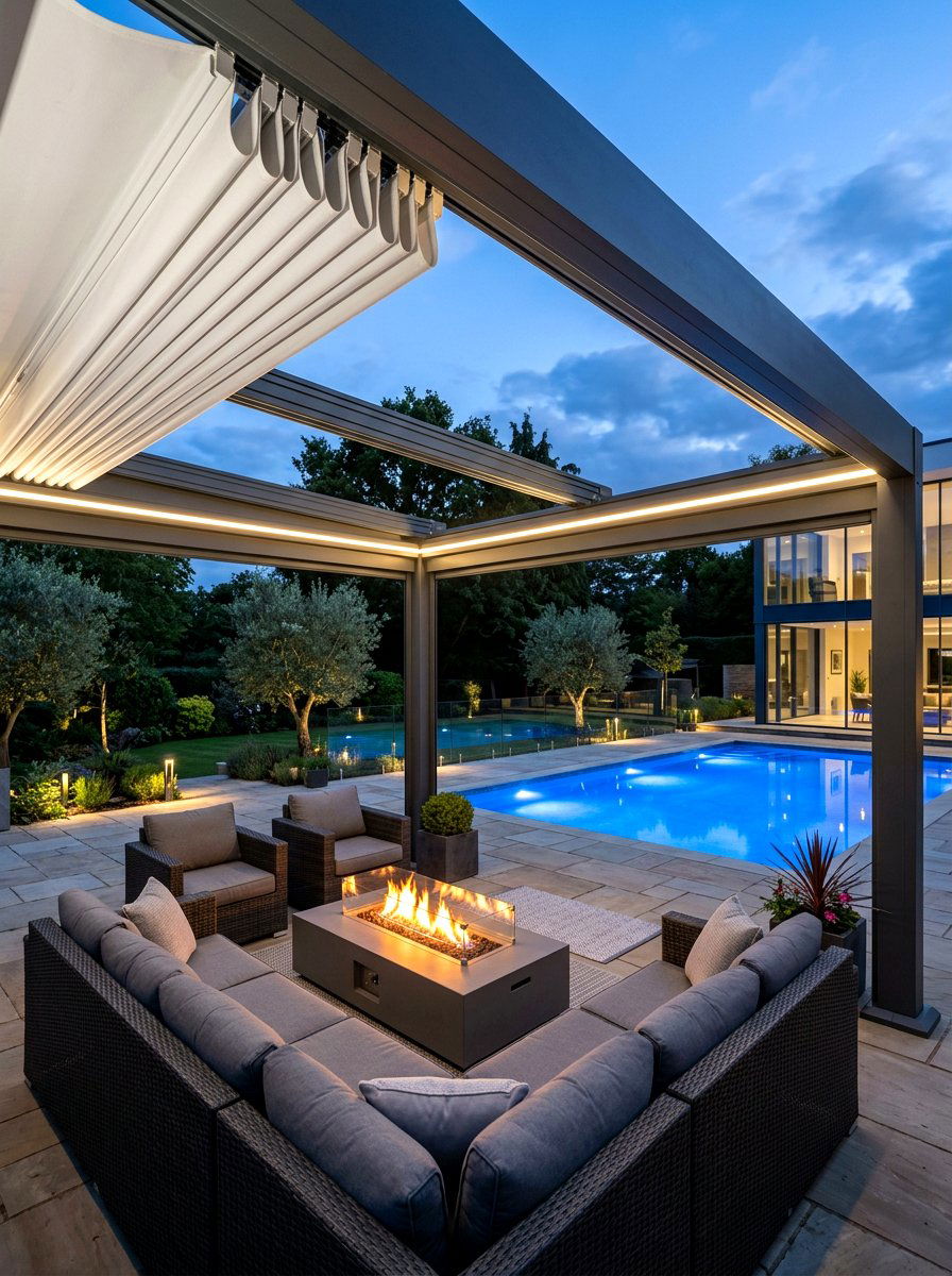 Motorized Retractable Pergola - 30 rainproof patio ideas