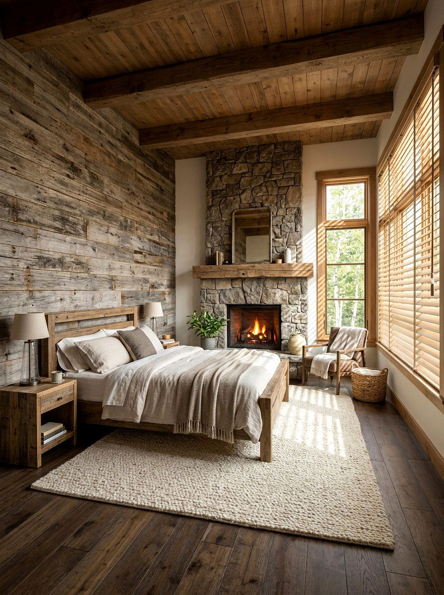 Motorized Wooden Blinds Rustic Bedroom - 30 smart shade bedroom ideas