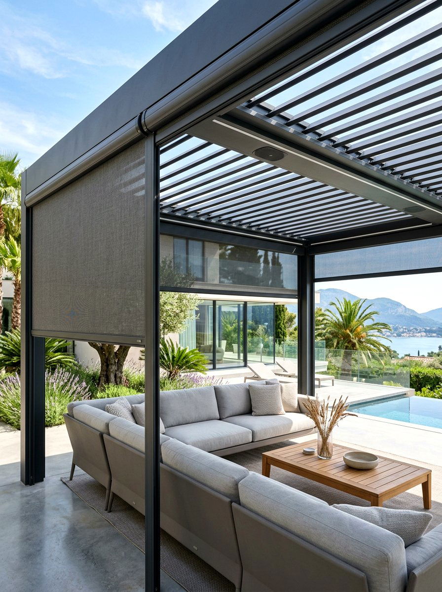 Motorized pergola shades - 30 pergola curtain ideas