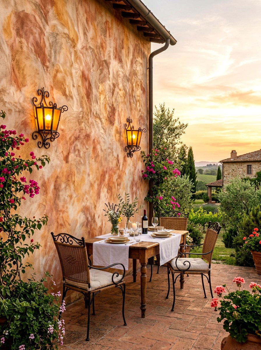 Mottled Venetian Plaster Patio Wall - 30 textured stucco backyard ideas