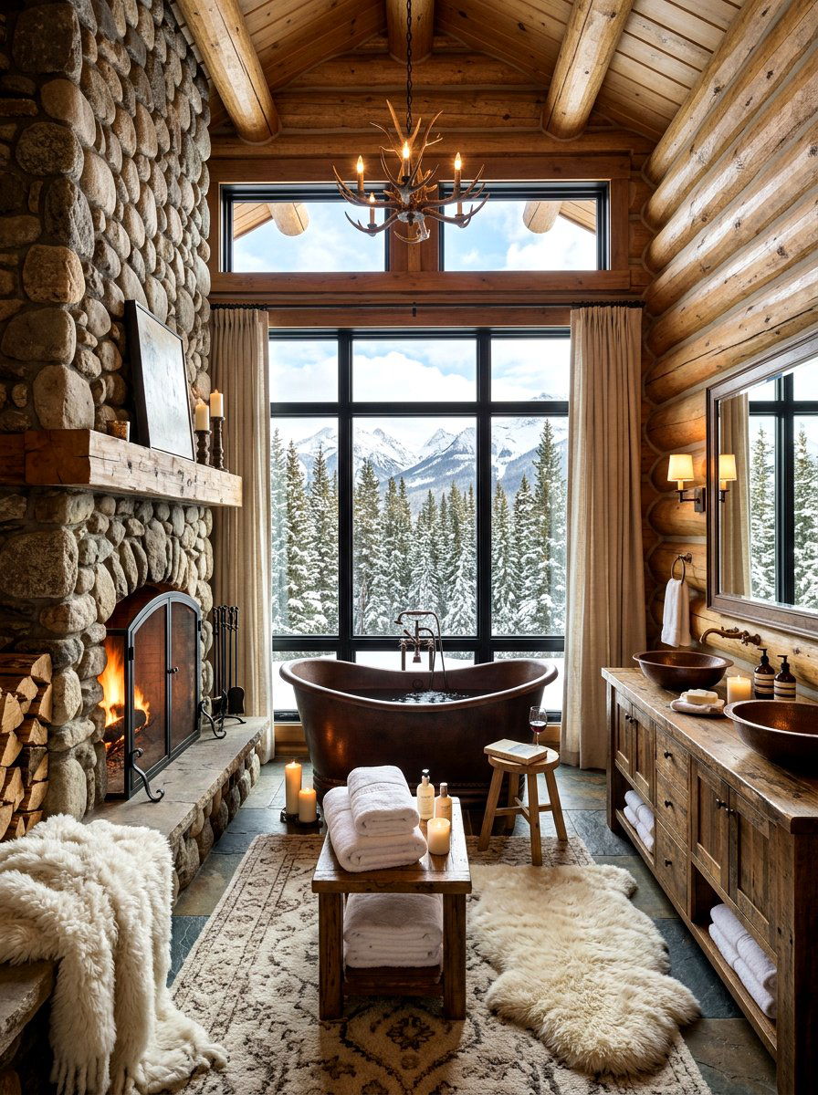 Mountain Cabin Bathroom - 30 rustic luxury bathroom ideas