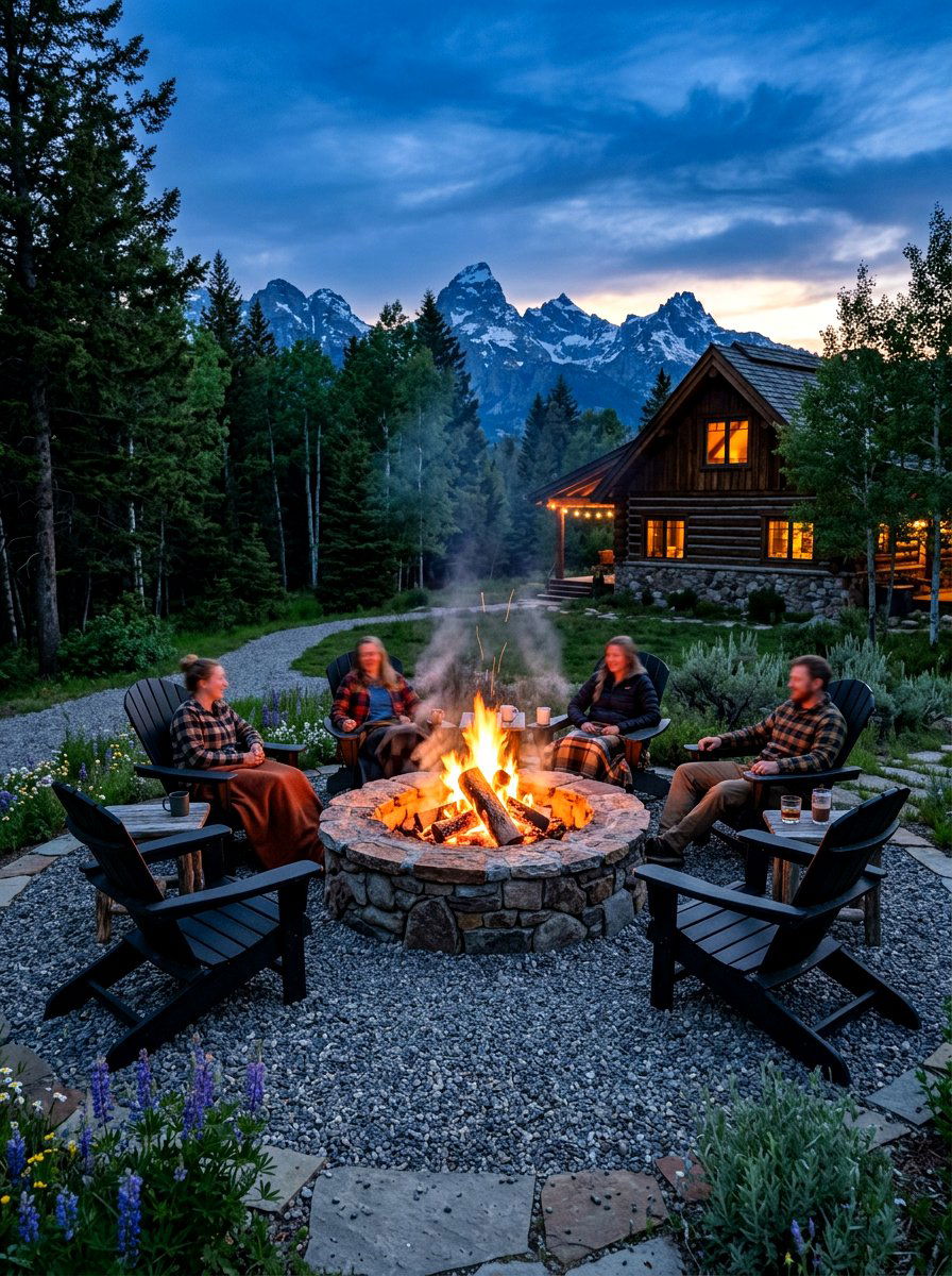 Mountain Cabin Fire Pit - 30 mountain cabin patio ideas