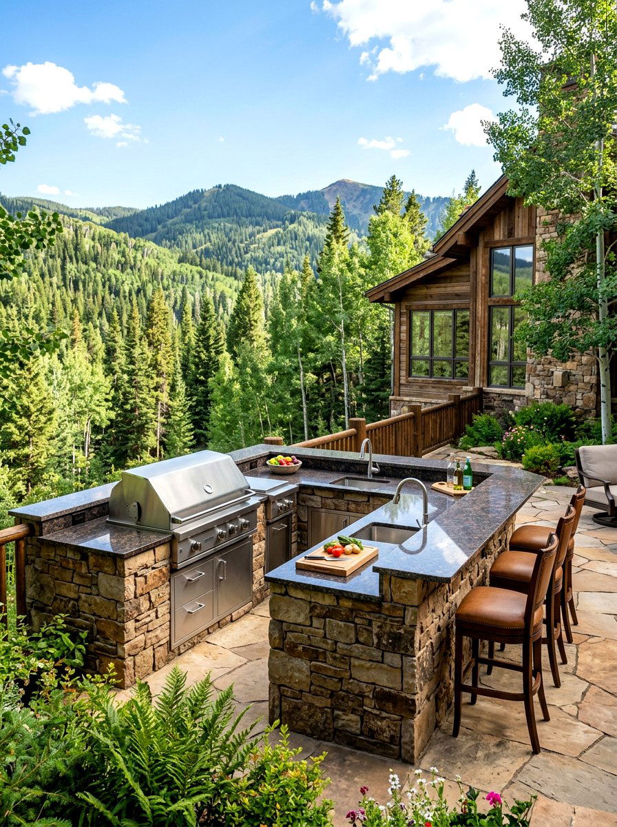 Mountain Cabin Outdoor Kitchen - 30 mountain cabin patio ideas