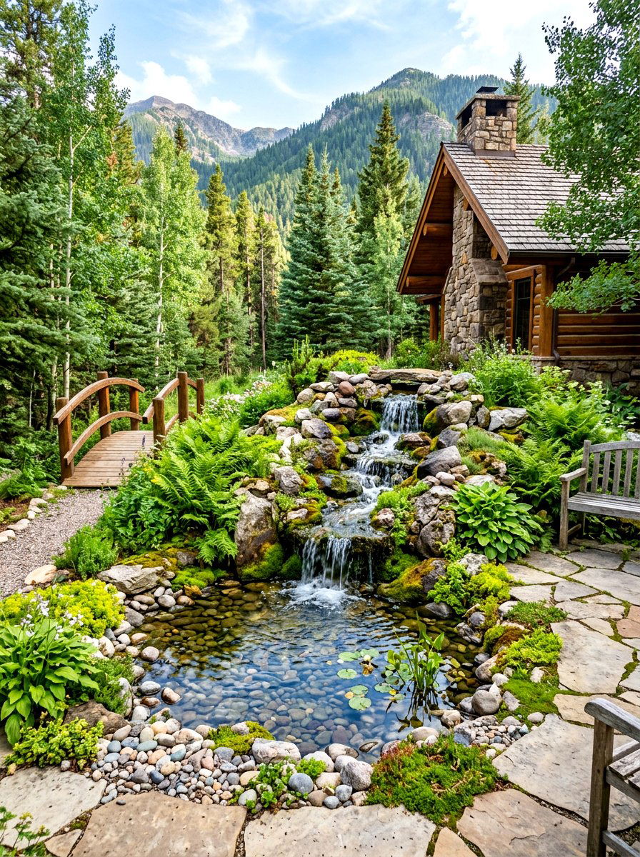 Mountain Cabin Water Feature - 30 mountain cabin patio ideas