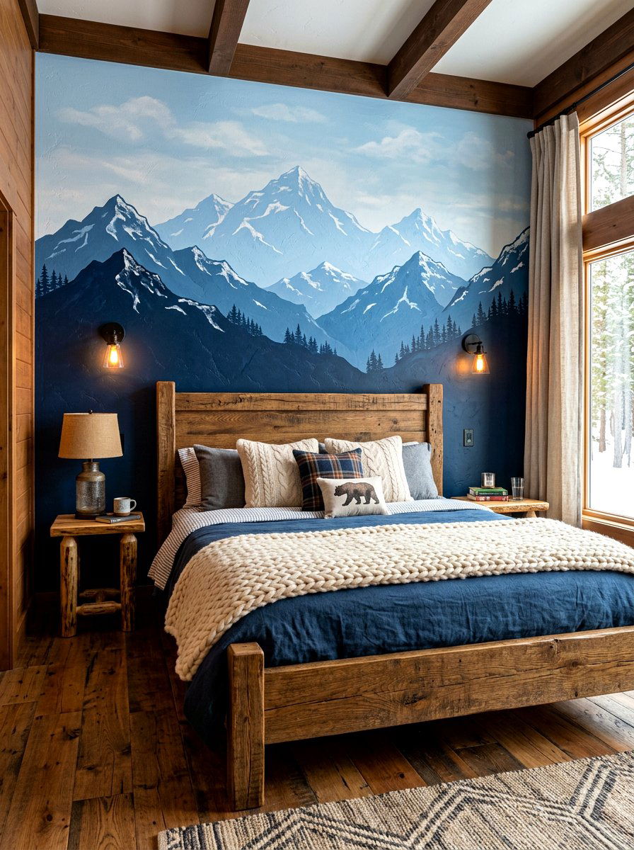 Mountain Headboard Wall Mural - 30 painted headboard wall ideas