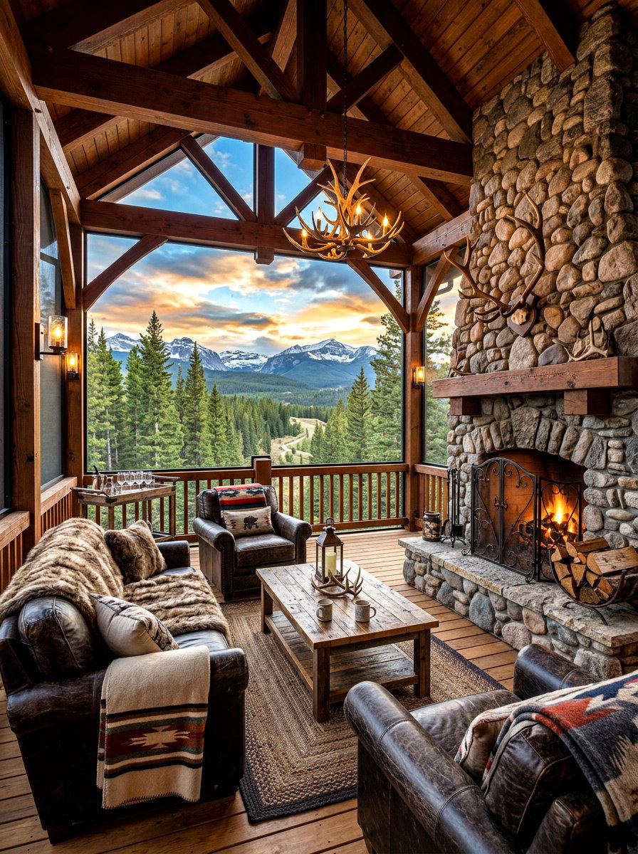 Mountain Lodge Screened Deck - 30 screened patio ideas