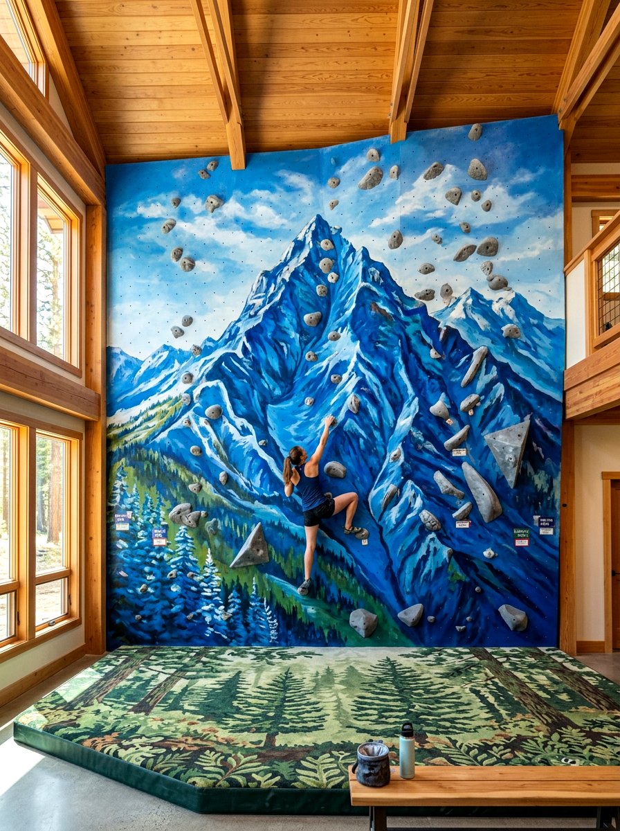 Mountain Mural Backdrop - 30 climbing wall playroom ideas