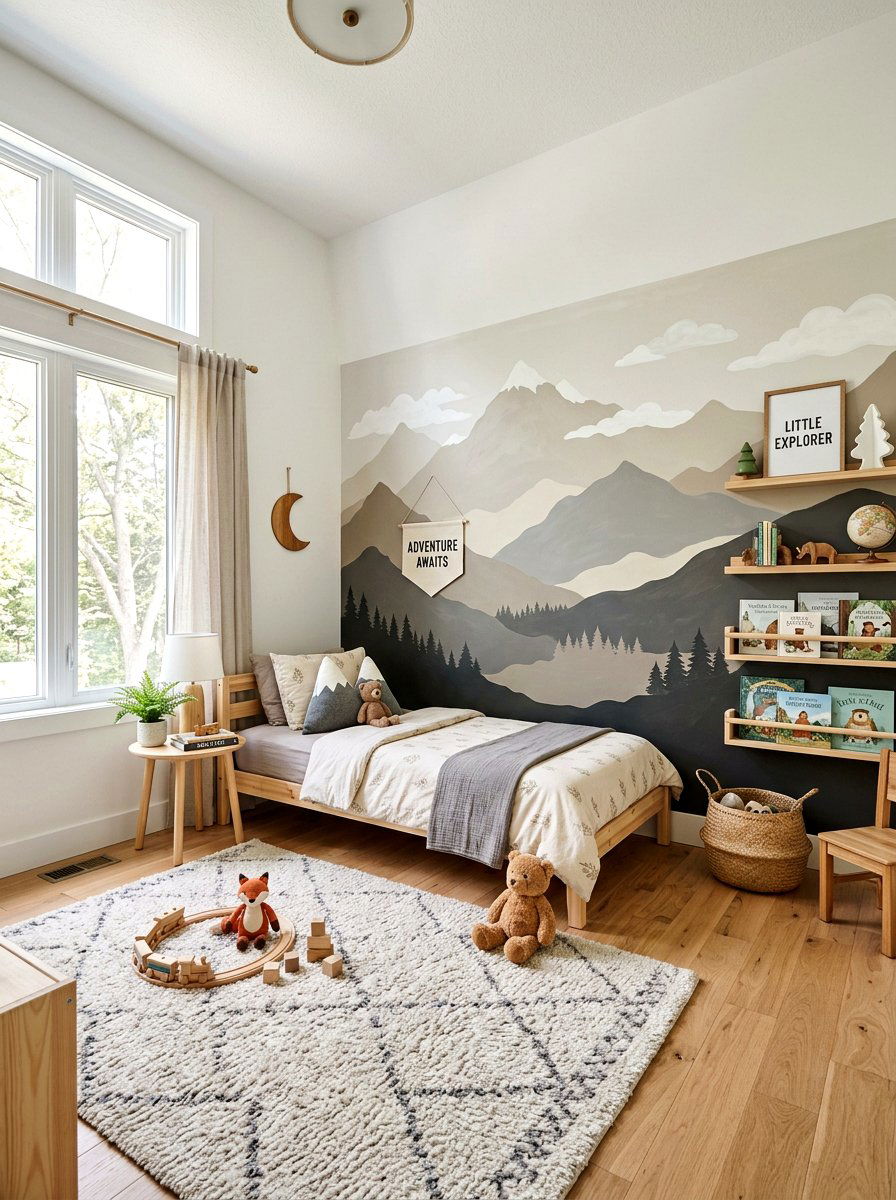 Mountain Mural Toddler Room - 30 neutral toddler room ideas