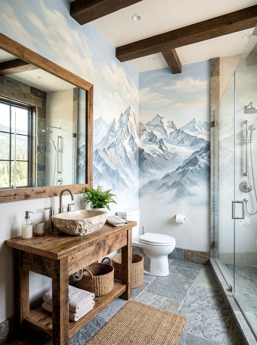 Mountain Peak Mural Bathroom - 30 murals in powder room ideas