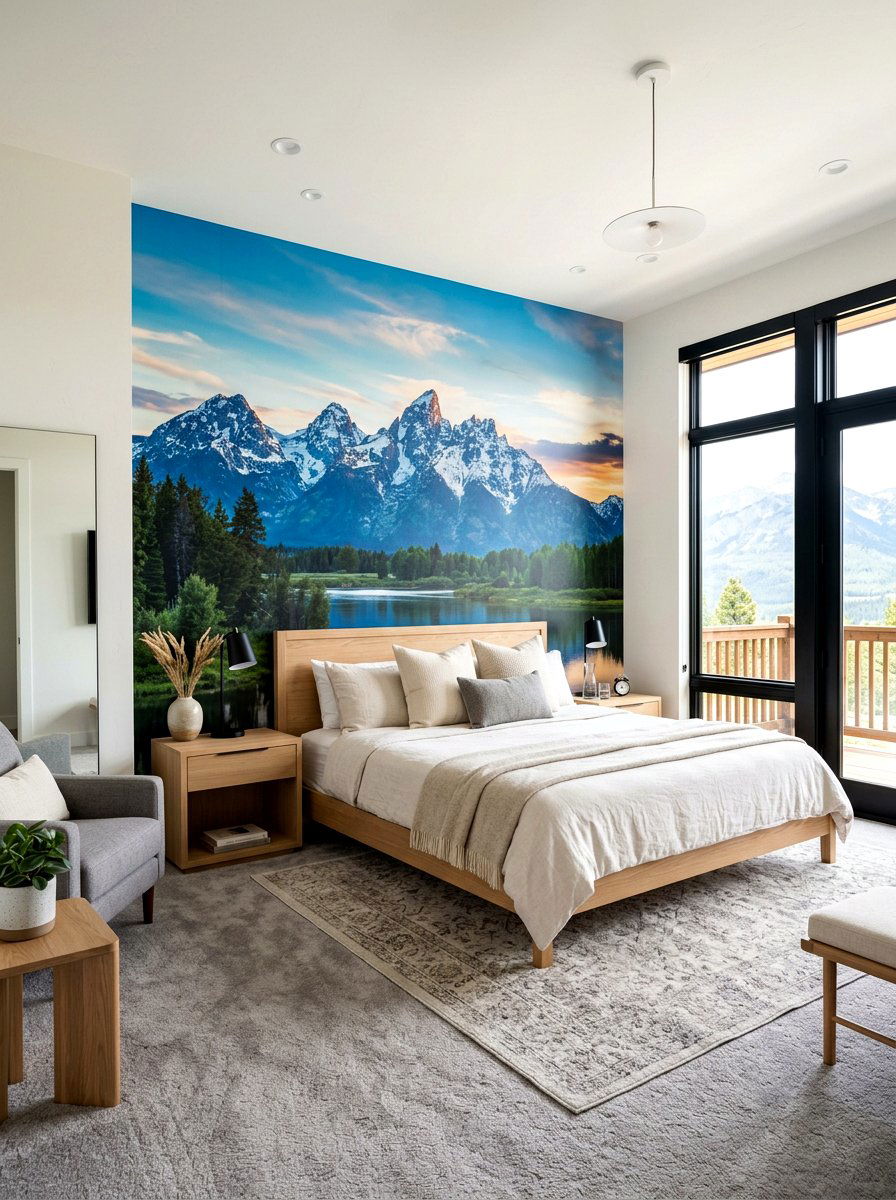 Mountain Range Wall Mural - 30 landscape mural wall ideas