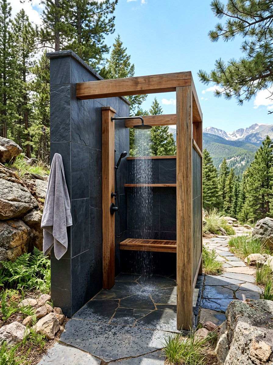 Mountain Slate Outdoor Shower - 30 outdoor shower ideas