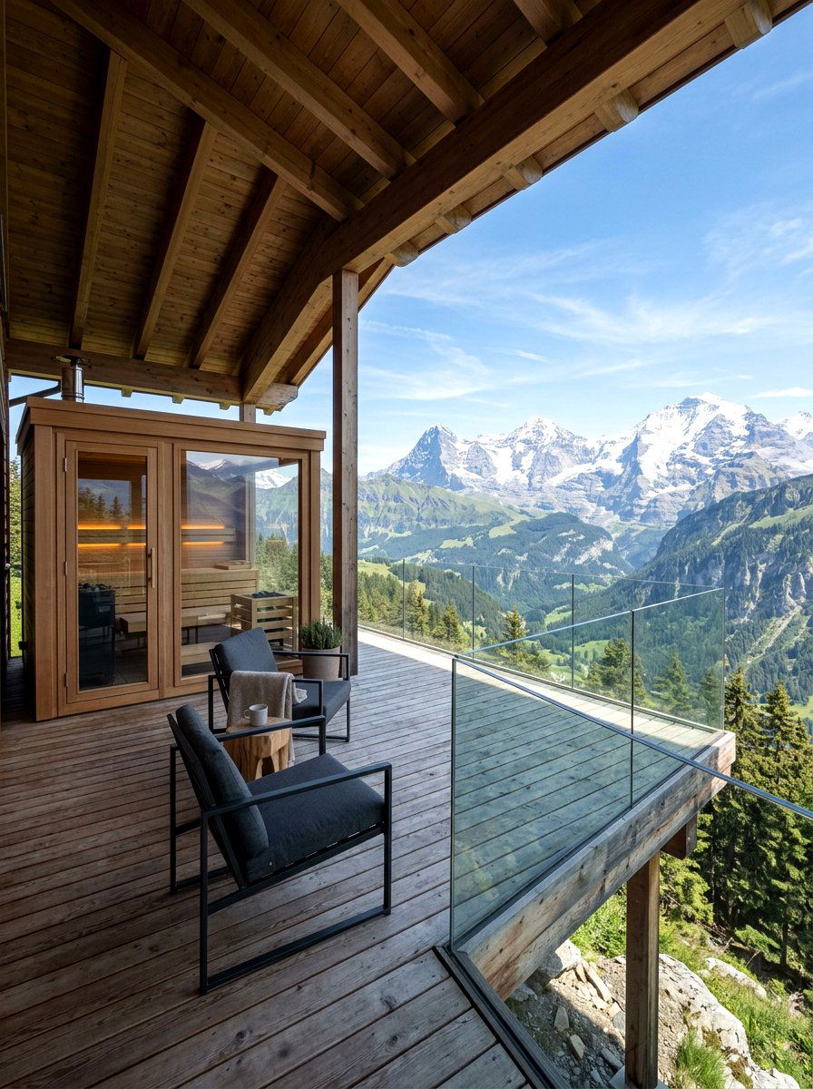 Mountain View Sauna Porch - 30 sauna patio retreat ideas
