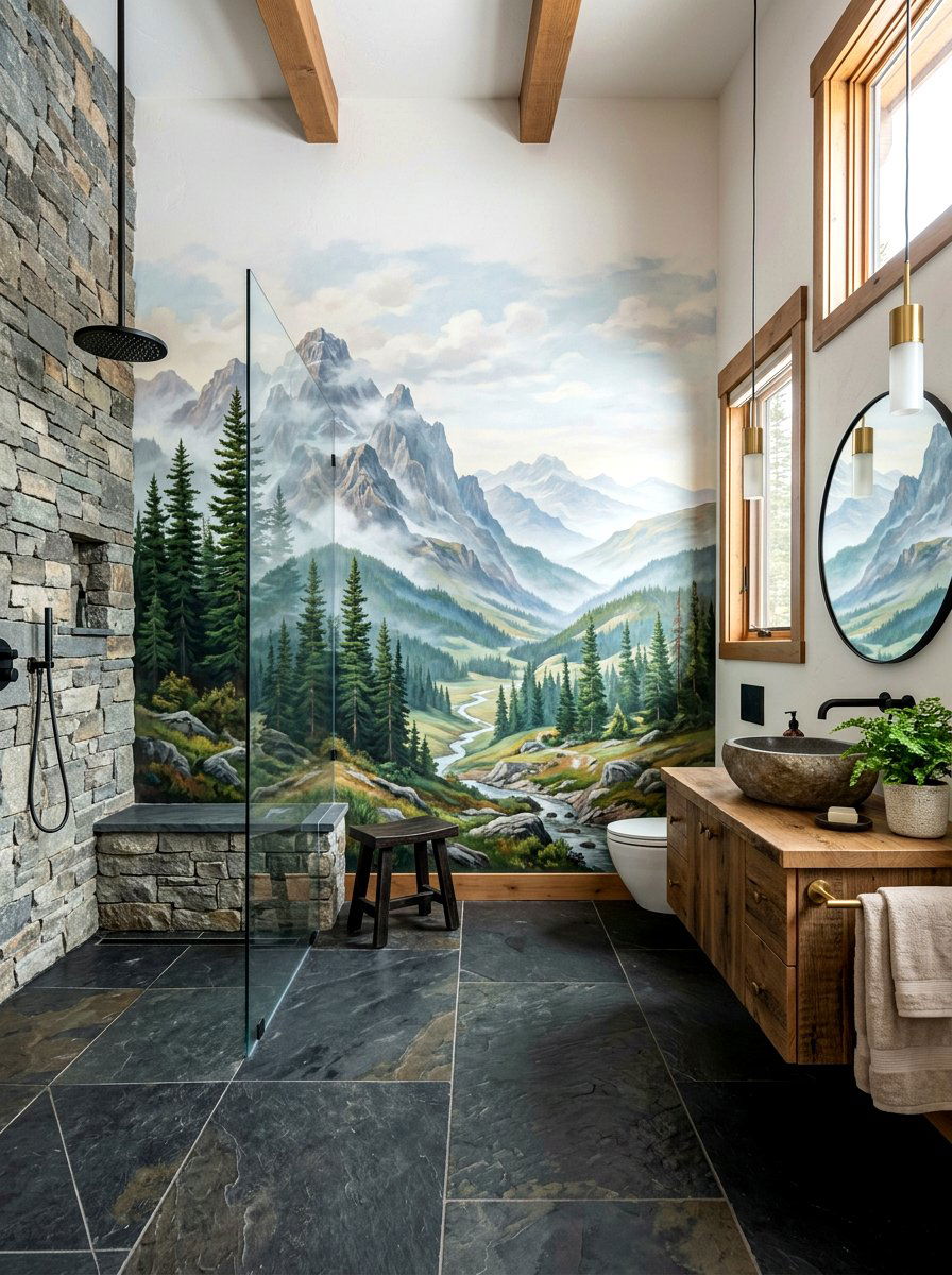 30 Mural Bathroom Ideas That Add Drama and Color Instantly
