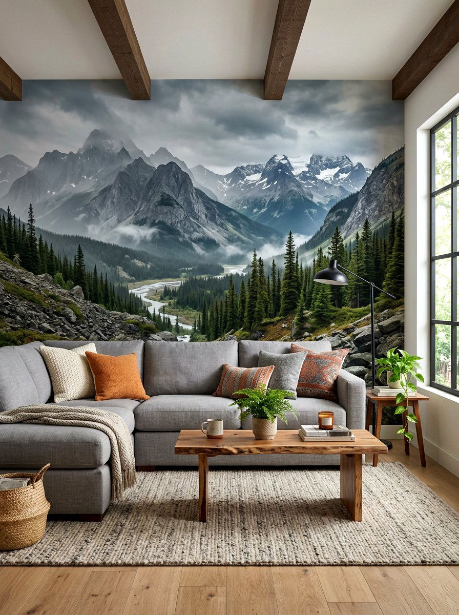 Mountain landscape wall mural - 30 mural wall ideas