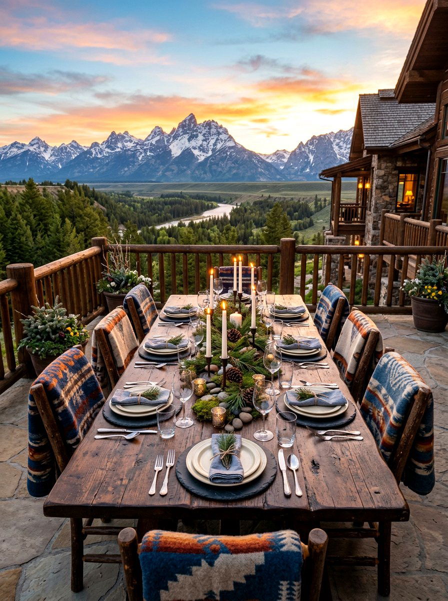 Mountain view dining layout - 30 sunset dinner table ideas