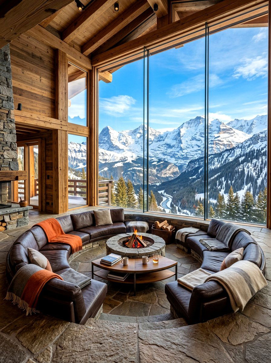 Mountain view sunken lounge - 30 sunken conversation pit ideas