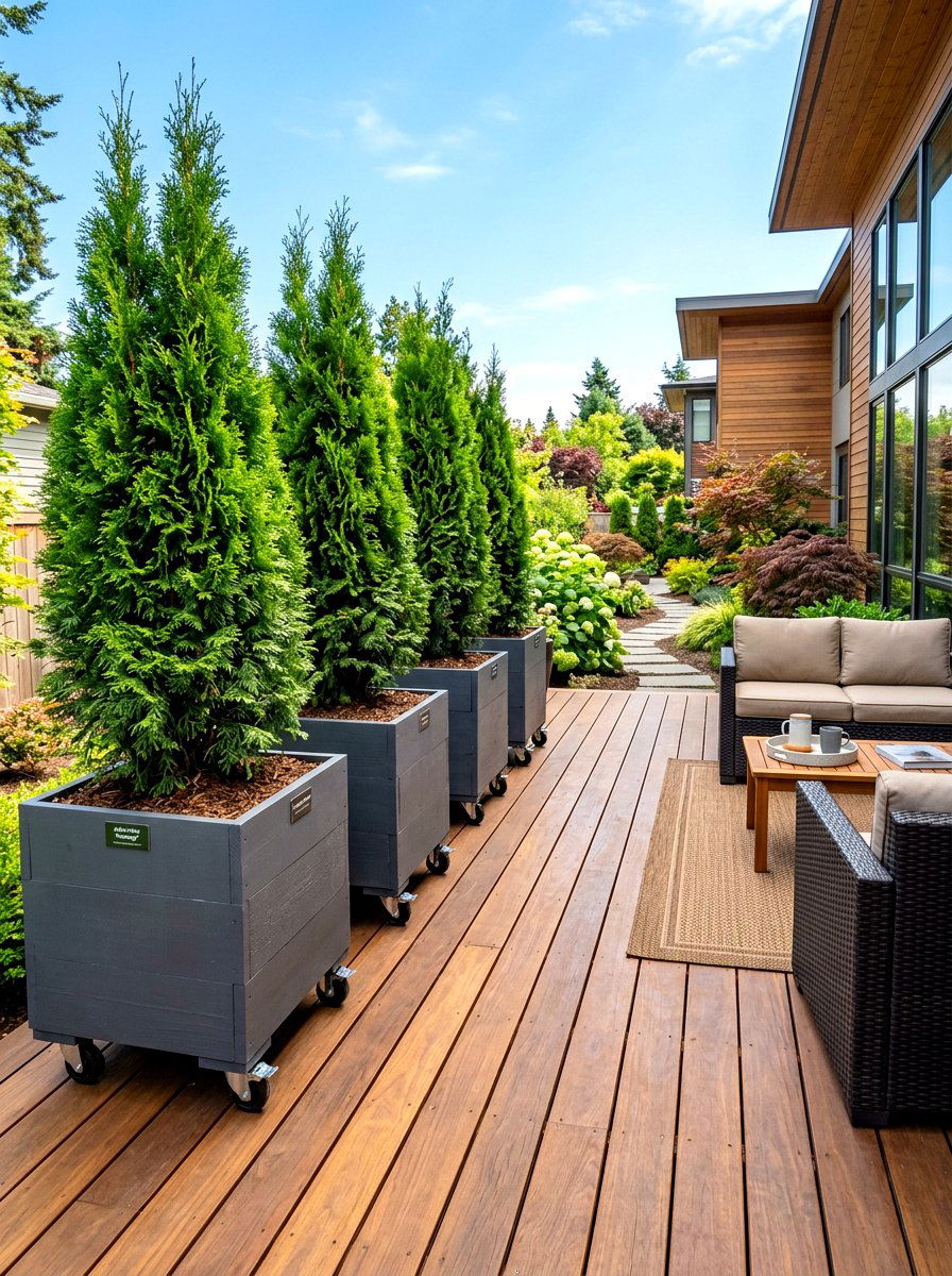 Movable planter boxes on wheels - 30 privacy planter screen ideas