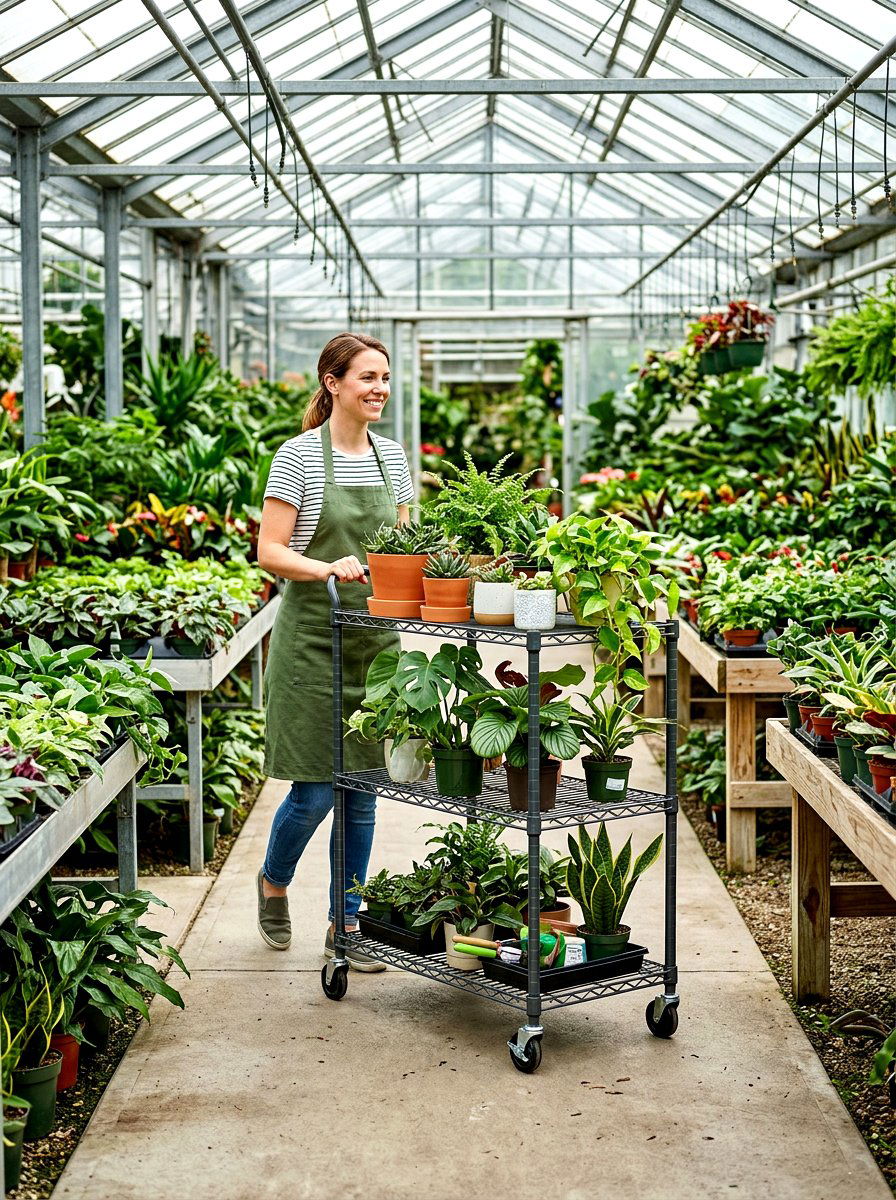 Movable rolling carts - 30 greenhouse shelving ideas