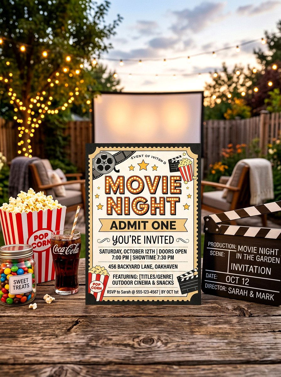 Movie Night Invitation Card - 30 outdoor movie night ideas
