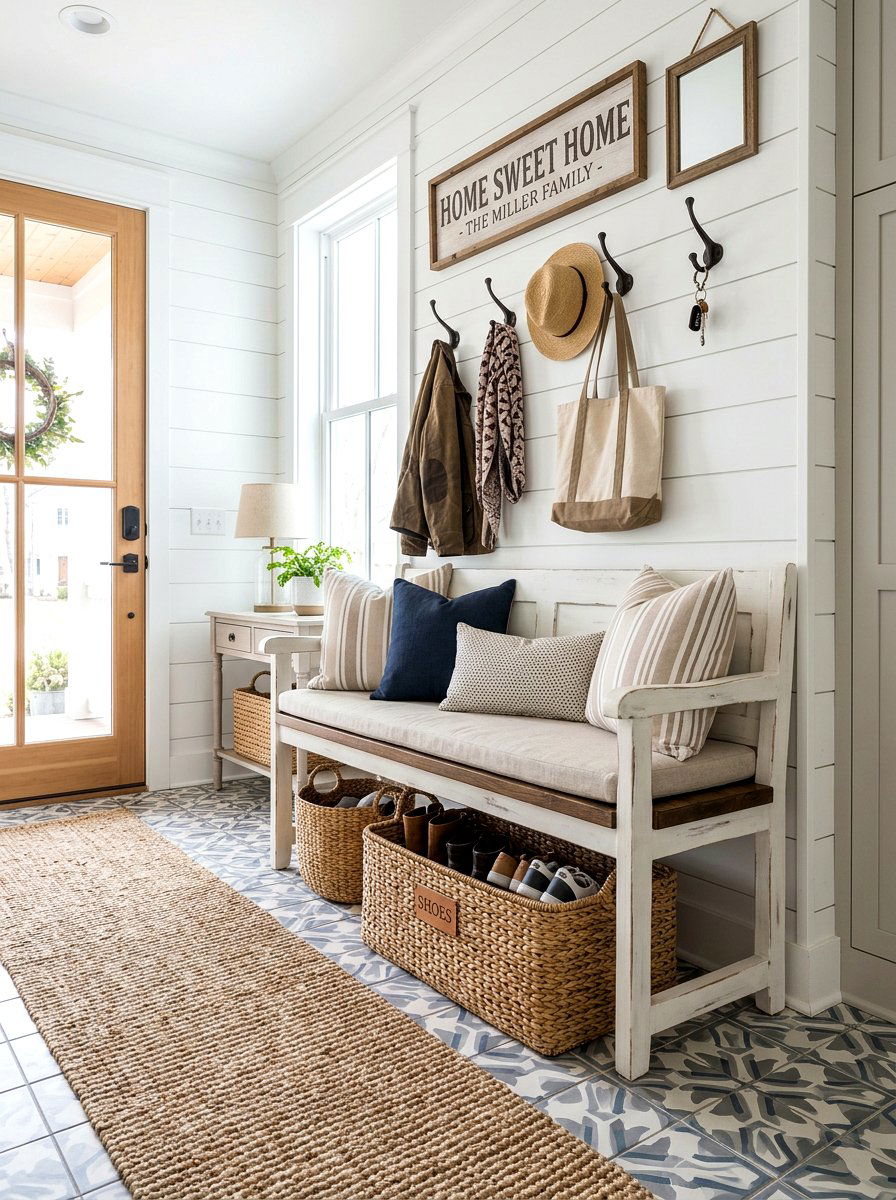 Mudroom Bench Basket - 30 basket storage ideas