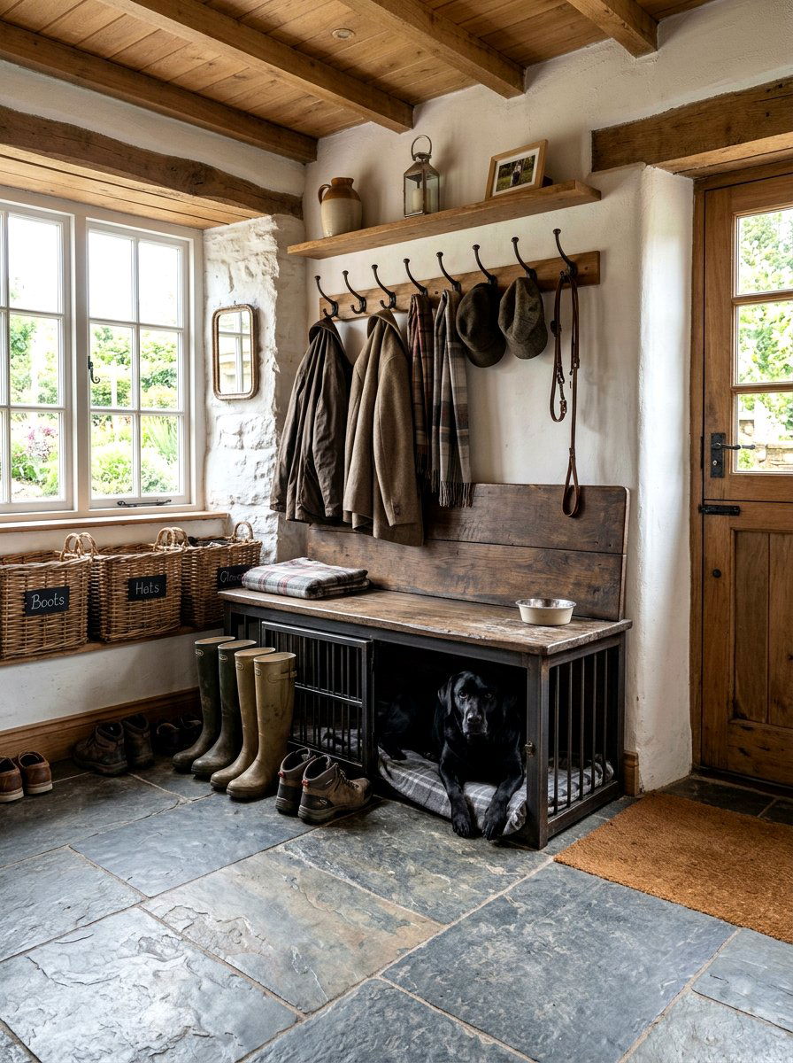 Mudroom Bench Dog Crate - 30 built in dog nook ideas